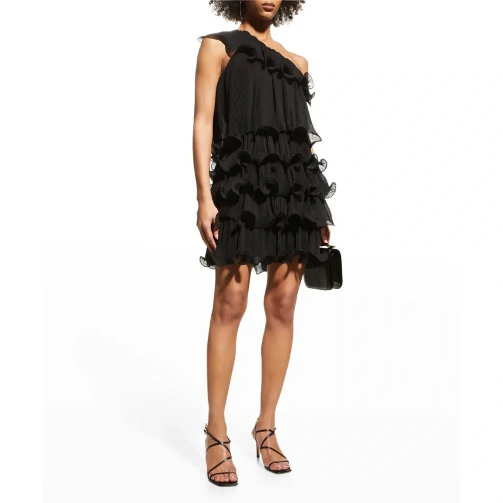 Milly Black Layered Ruffle Mini Dress - Picture 1 of 8
